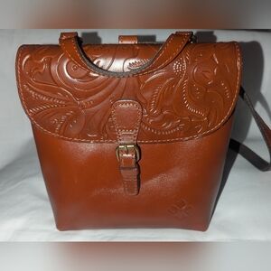 Patricia Nash Davoli Rich Brown Embossed Leather Convertible Backpack
